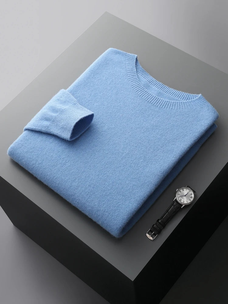 100% Merino Wool Sweater Man O-neck Basic Wool Pullover Autumn Winter Long Sleeve Soft Warm Jumper Smart Casual Knit Popular Top