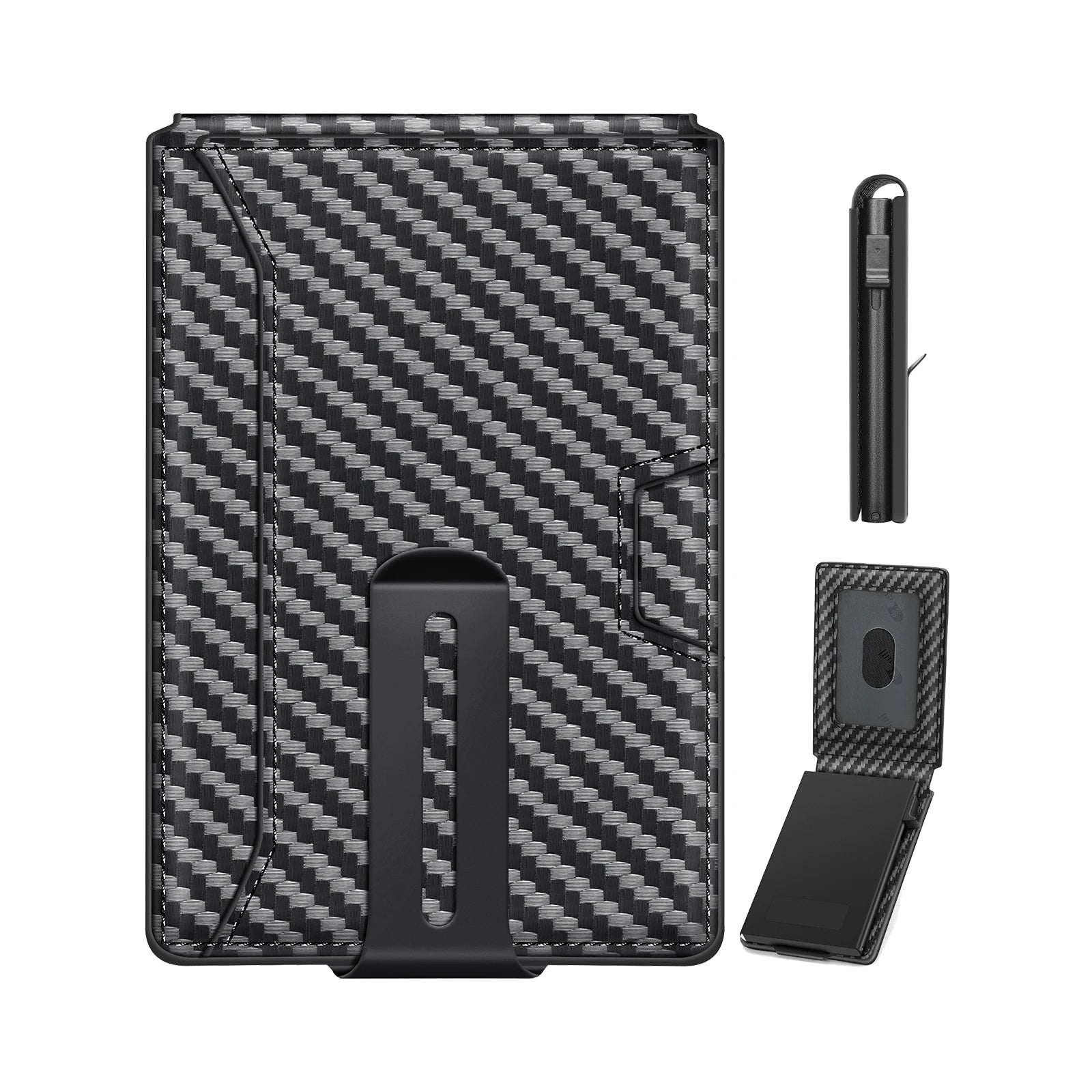 Men New Wallet with Money Clip Carbon Card Wallet Slim Wallet magsafe cüzdan metal Gift Box Christmas Gift Men  Gift  Mens Gift