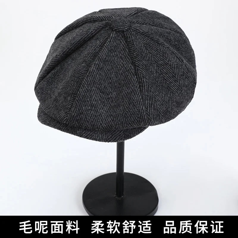 Men's Tweed British Newsboy Hat Herringbone Gatsby Hat Street Hats Octagonal Brim Hat Four Seasons Hip Hop Beret Painter Hat