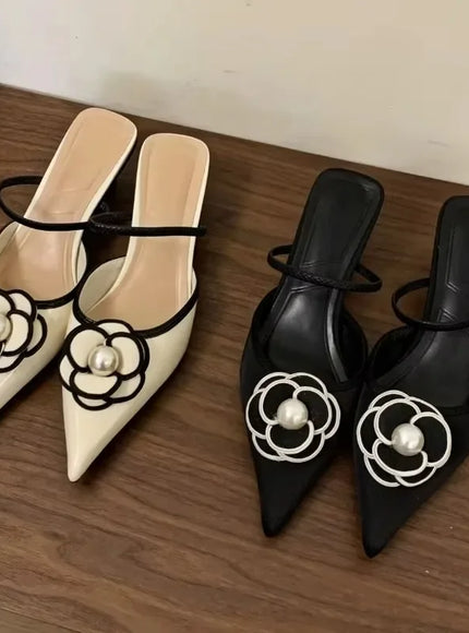 2025 Flower Pointed Toe High Heels Women Luxury Designer Sandals Female Summer Elegant Fashion Pumps Flower Mule Slippers Women