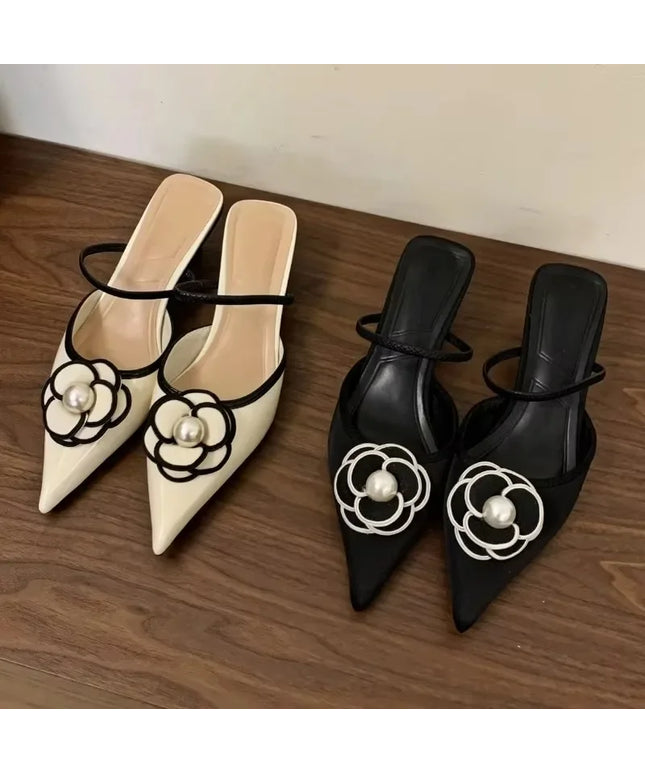 2025 Flower Pointed Toe High Heels Women Luxury Designer Sandals Female Summer Elegant Fashion Pumps Flower Mule Slippers Women