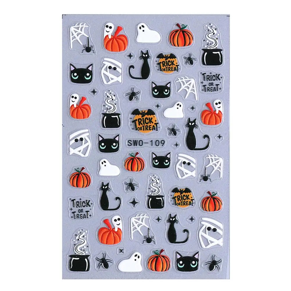 1pcs Halloween Nail Stickers Pumpkin Ghost Spider Skull Design Cute Adhesive Slider Decals DIY Manicure Decor