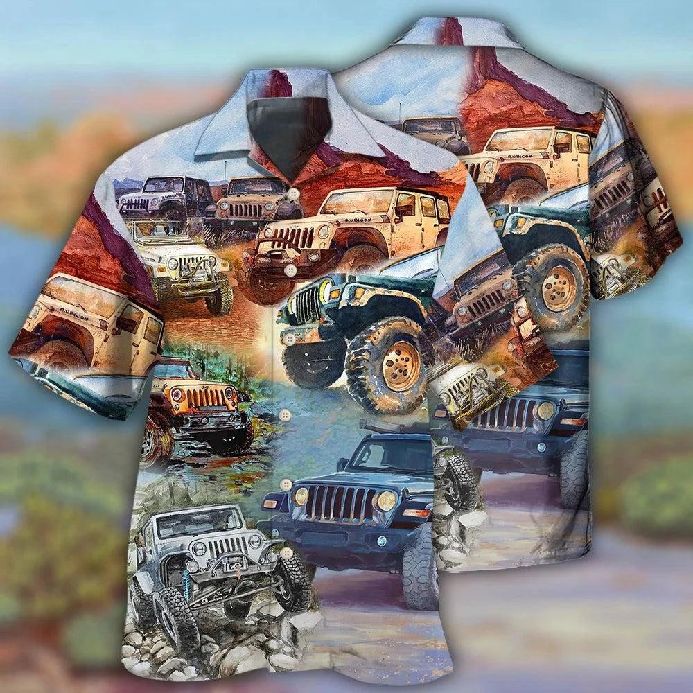 Hawaiian Men Shirt 3D Car Print Short Sleeve Blouse Summer Beach Vacation single Breasted Fashion Lapel Men's Clothing