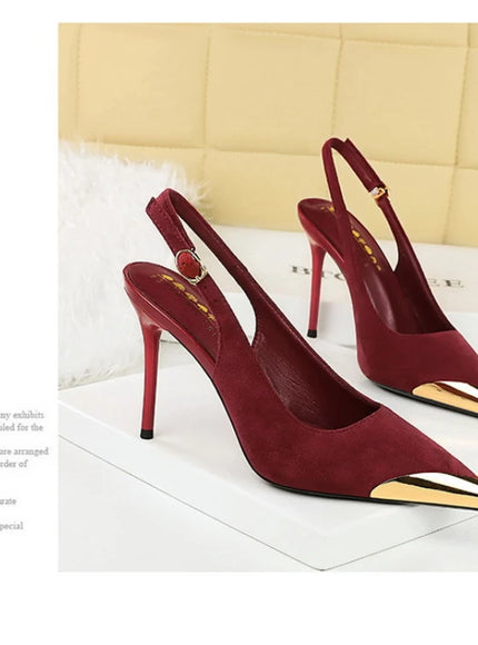European American Style Metal Pointed High Heels Slim