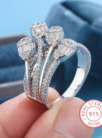 Fashion S925 Silver Plated Luxury Bold Big Wedding Ring Set for Bridal Women Engagement Finger Christmas Gift Jewelry