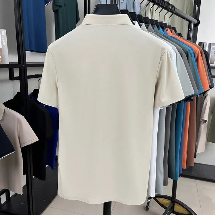 Men's Seamless Polo Shirt - Breathable Nylon-Spandex Blend, Reinforced Collar & Matching Buttons (12 Colors, M-4XL)