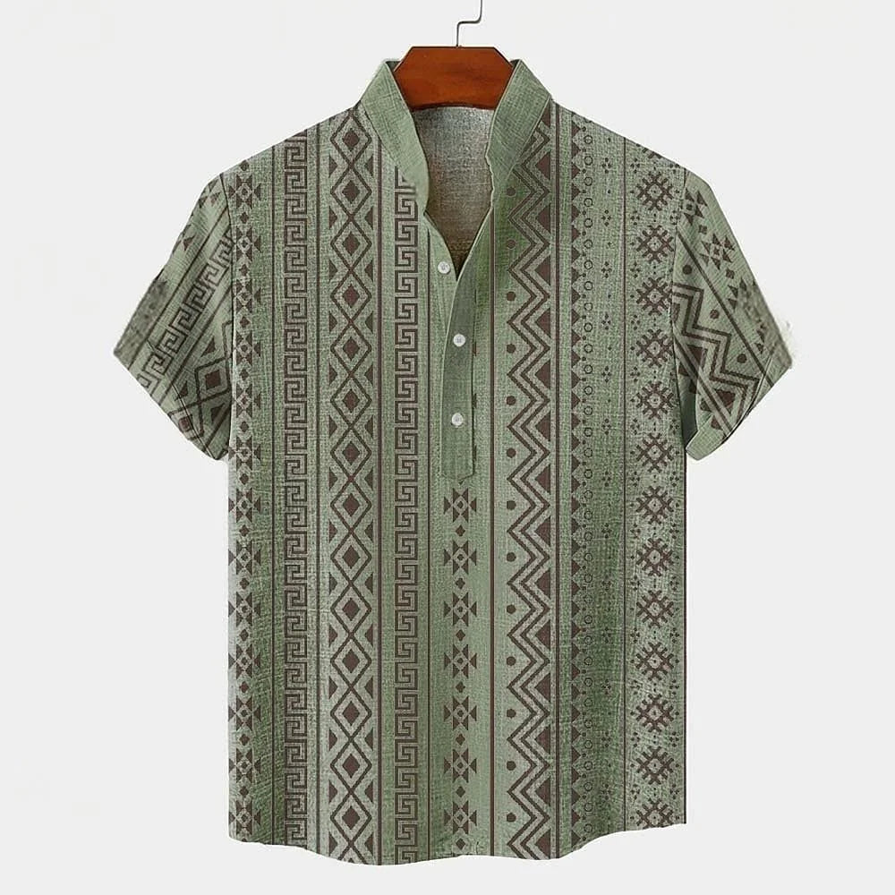 Men's Linen Short Sleeved Shirt, Button Design, Digital Printing, Casual and Comfortable, Fashionable to Wear