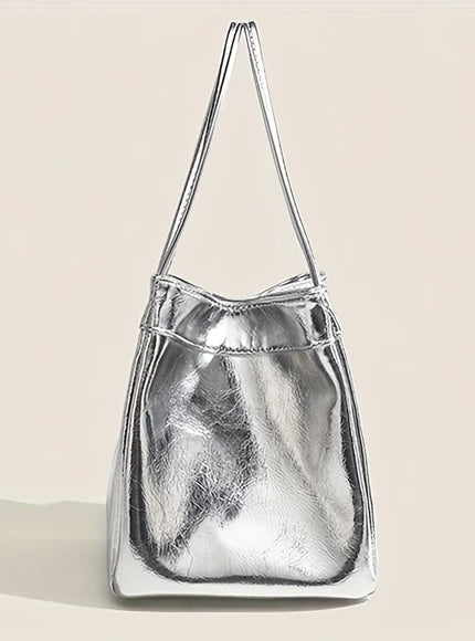 Sparkling Silver Mini Fashion Drawstring Bucket Bag, PU Sparkling Handbag, Women's Fashion Handbag and Wallet