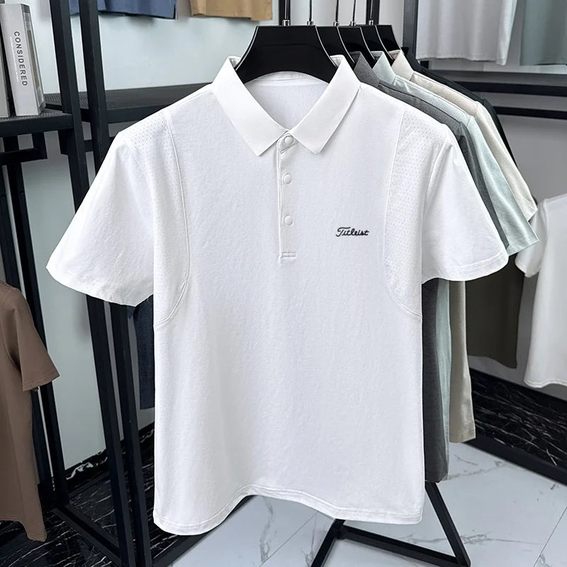 Luxury Men Summer New Short-Sleeved Polo Shirt Lapel Button Solid Color Letter Print Comfortable Ventilate Fashion Men'sClothing