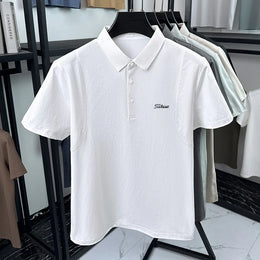 Luxury Men Summer New Short-Sleeved Polo Shirt Lapel Button Solid Color Letter Print Comfortable Ventilate Fashion Men'sClothing