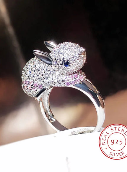 KissIcon 2024 Zircon Rabbit Ring - Silver Plated Giftable