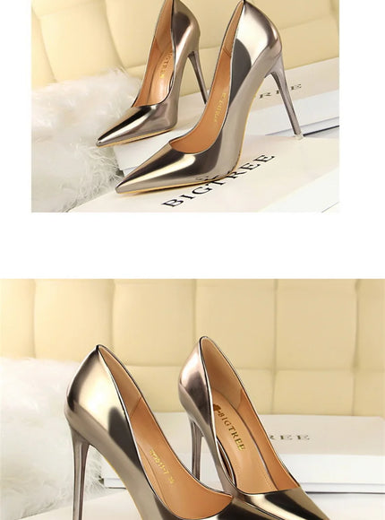 Fashion Metal Women Patent Leather Shallow Mouth Thin