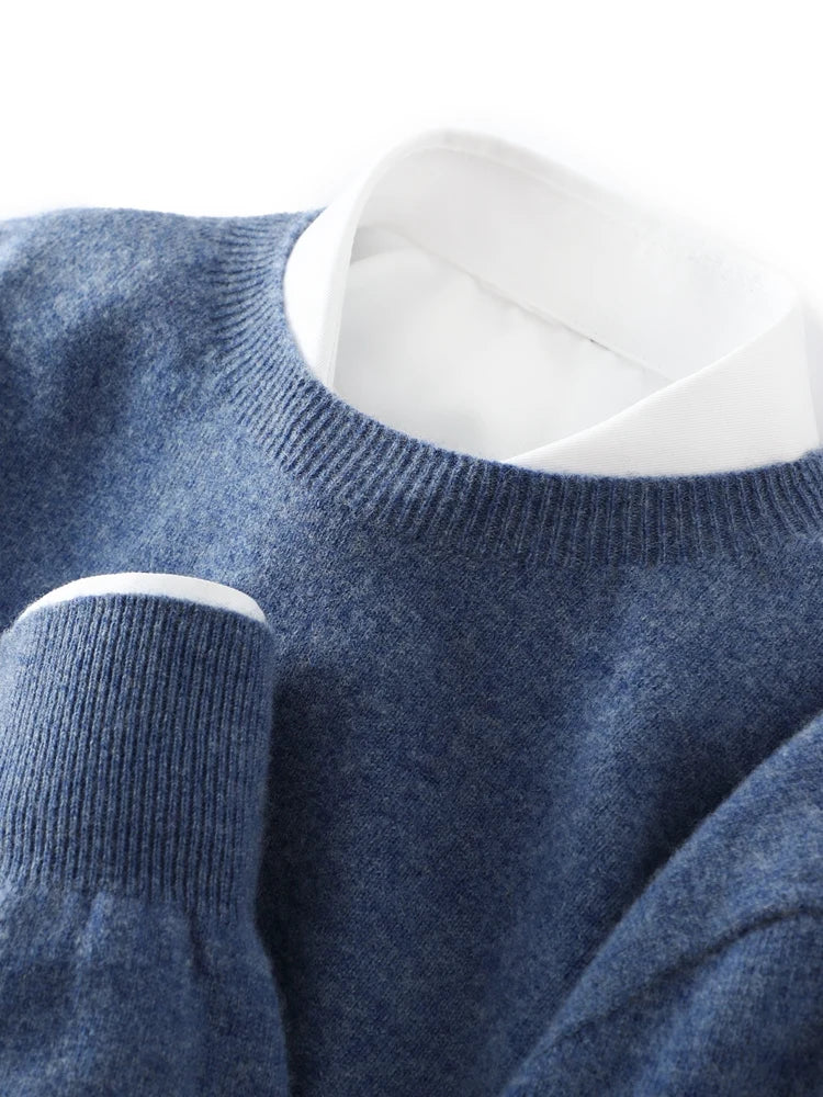 100% Merino Wool Sweater Man O-neck Basic Wool Pullover Autumn Winter Long Sleeve Soft Warm Jumper Smart Casual Knit Popular Top