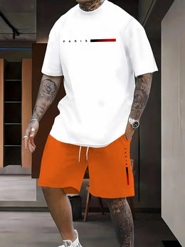 Summer Casual Men's T-Shirt and Shorts Set 2026 Sportswear Set Plus Size Short-Sleeve T-Shirt Drawstring Pocket Shorts Set
