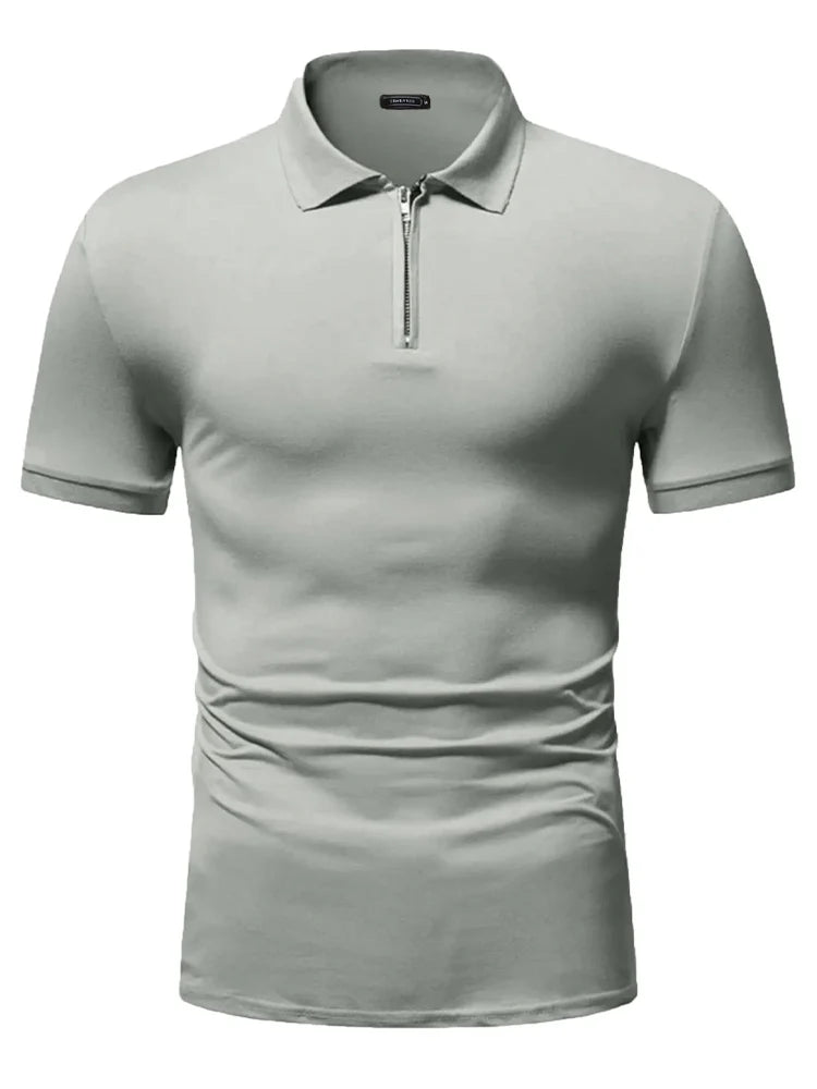 Men's polo shirt solid color short-sleeved zipper lapel T-shirt casual top