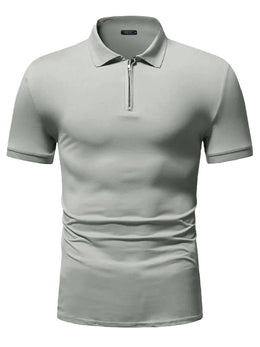 Men's polo shirt solid color short-sleeved zipper lapel T-shirt casual top