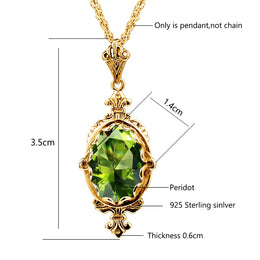 Summer Oval Green Peridot Pendant Necklace Yellow Gold Jewelry For Woman Stone Jewellery Luxury Lover Gift