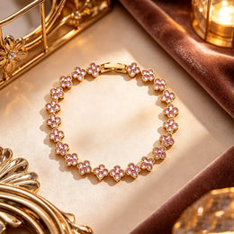 Colorful Zircon Lucky Four-Leaf Flower Bracelet for Women Flower CZ Stone Gold Plated Tennis Bracelet Fragrance Jewelry