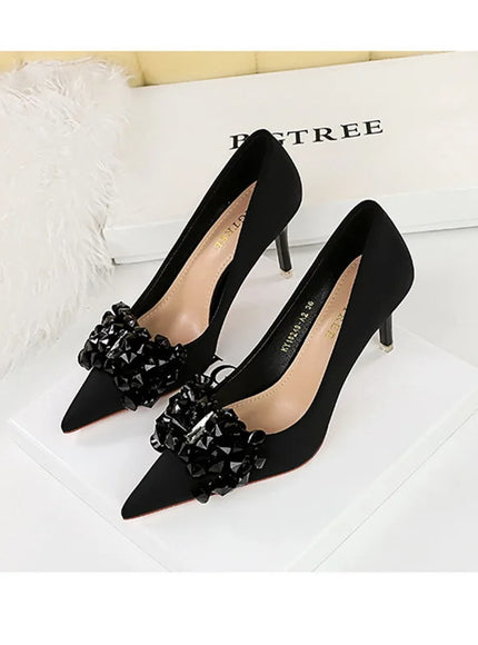 Rhinestones Women Pointed Toe Shallow Mouth Pumps Crystal