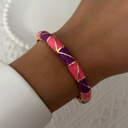 Elegant Enamel Dropped Glaze Flower Texture Bracelet For Women Retro Gold Plated Evil Eye Floral Zircon Bangle Party Jewelry