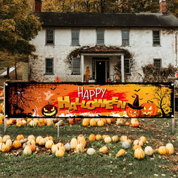 200x40cm Happy Halloween Pumpkin Bat Ghost Print Party Backdrop Polyester Hanging Banner 2025 Halloween Decorations