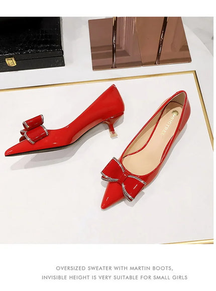 New Fashion Street Style Patent Leather Rhinestone Butterfly-knot