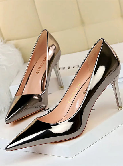 Fashion Metal Women Patent Leather Shallow Mouth Thin