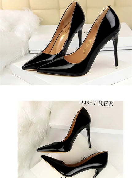 Fashion Metal Women Patent Leather Shallow Mouth Thin