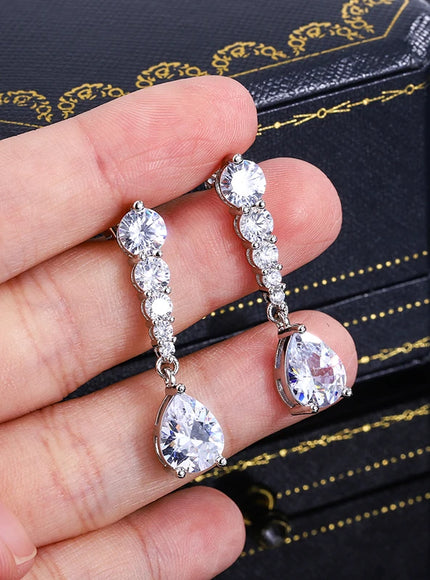 Exquisite Fashion Lady AAA Zircon Hanging Drop Shape Earrings White Leaf Wedding Jewelry Factory Wholesale 925 Silver Plated