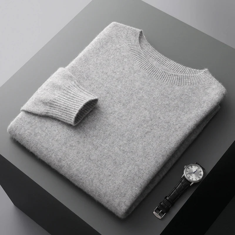 100% Merino Wool Sweater Man O-neck Basic Wool Pullover Autumn Winter Long Sleeve Soft Warm Jumper Smart Casual Knit Popular Top