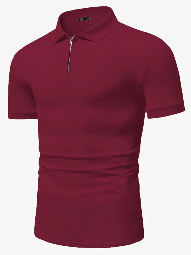 Men's polo shirt solid color short-sleeved zipper lapel T-shirt casual top