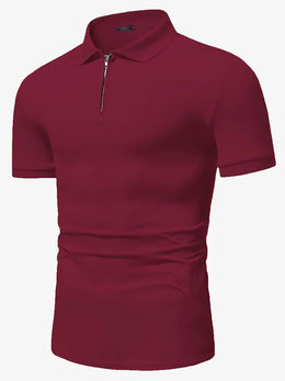 Men's polo shirt solid color short-sleeved zipper lapel T-shirt casual top