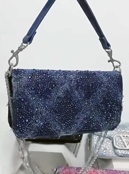 2025 Elegant And Fashionable Underarm Bag Women Shoulder Bag Denim Diamond Handbag Chain Crossbody Bag Suitable For Daily Use