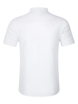 2025 Autumn Cross-Border Men's Cotton and Linen Stand Collar Short Sleeved Shirt, Loose Casual Henley Shirt for Men
