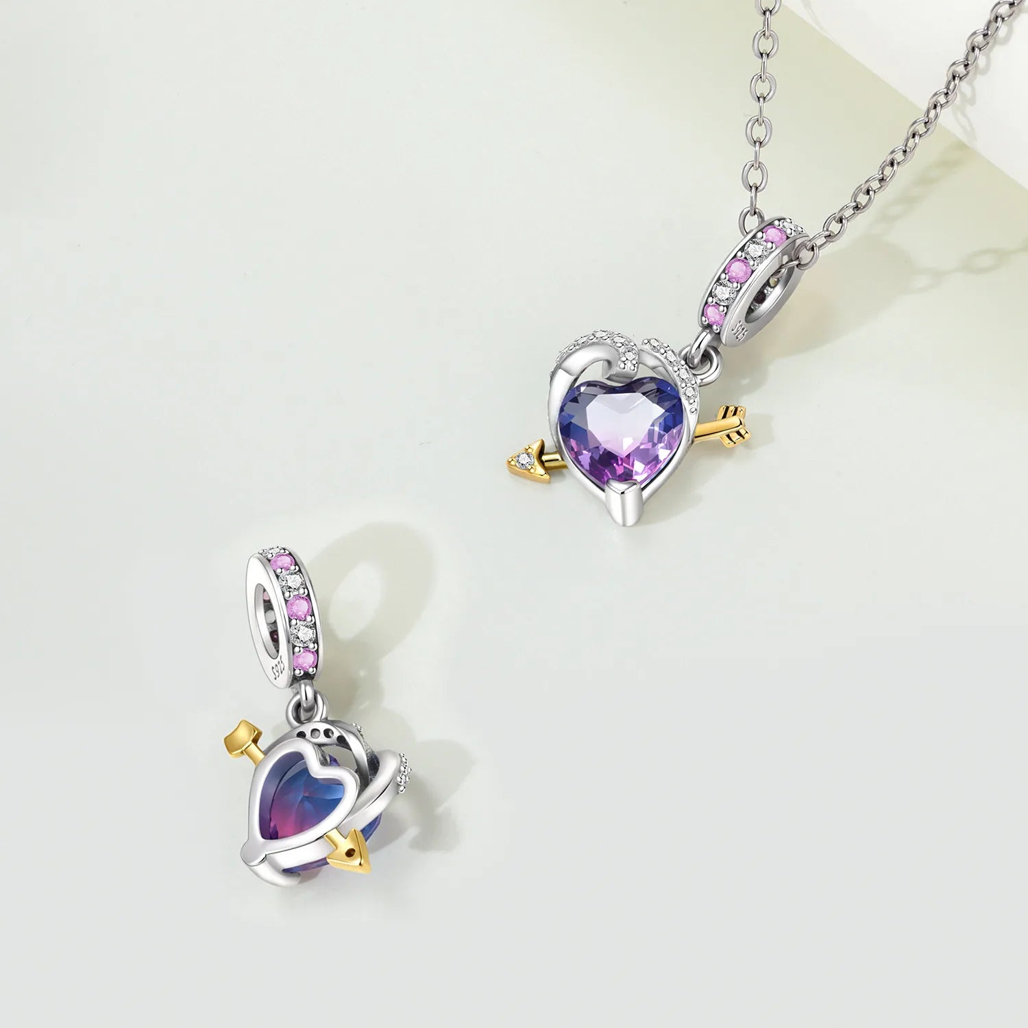 Original Charms Beads 925 Sterling Silver Zircon LOVE Winged Protect Heart Pendant For DIY Necklace Bracelet Fine Jewellery Gift