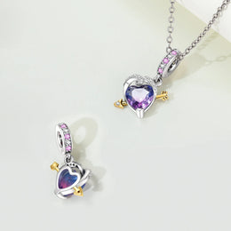 Original Charms Beads 925 Sterling Silver Zircon LOVE Winged Protect Heart Pendant For DIY Necklace Bracelet Fine Jewellery Gift