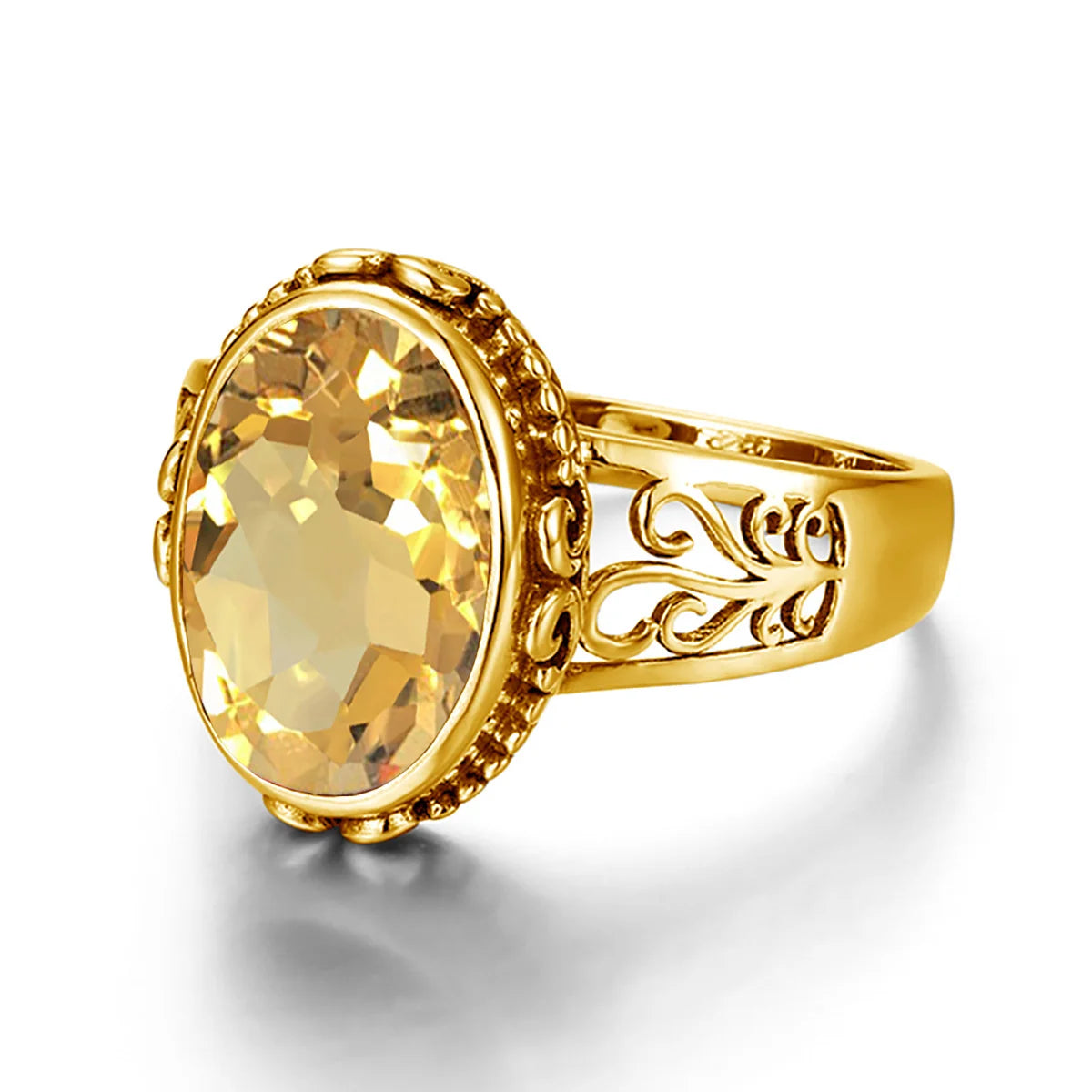 Yellow Gold Citrine Ring For Women 10*14mm Oval Cut Stone Art Deco Luck Birthstone Jewelry Trending Luxury Wedding Party Gift