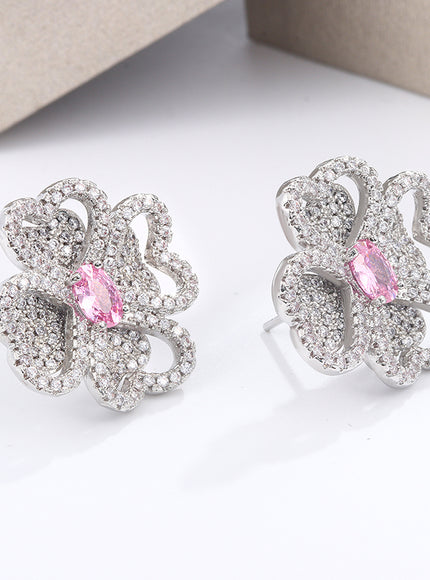 KissIcon 925 Silver Zircon Flower Earrings Gift Women