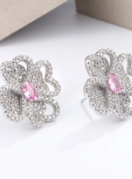 KissIcon 925 Silver Zircon Flower Earrings Gift Women