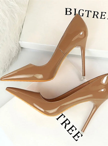 Fashion Simple Patent Leather Thin High Heel Women