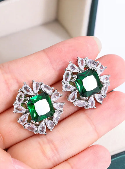 KissIcon Silver 925 Plated Earrings Green Zircon Shine