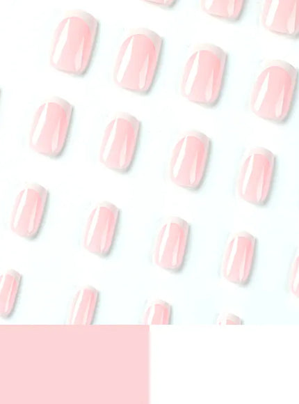KissIcon White French Long Square Fake Nails Full