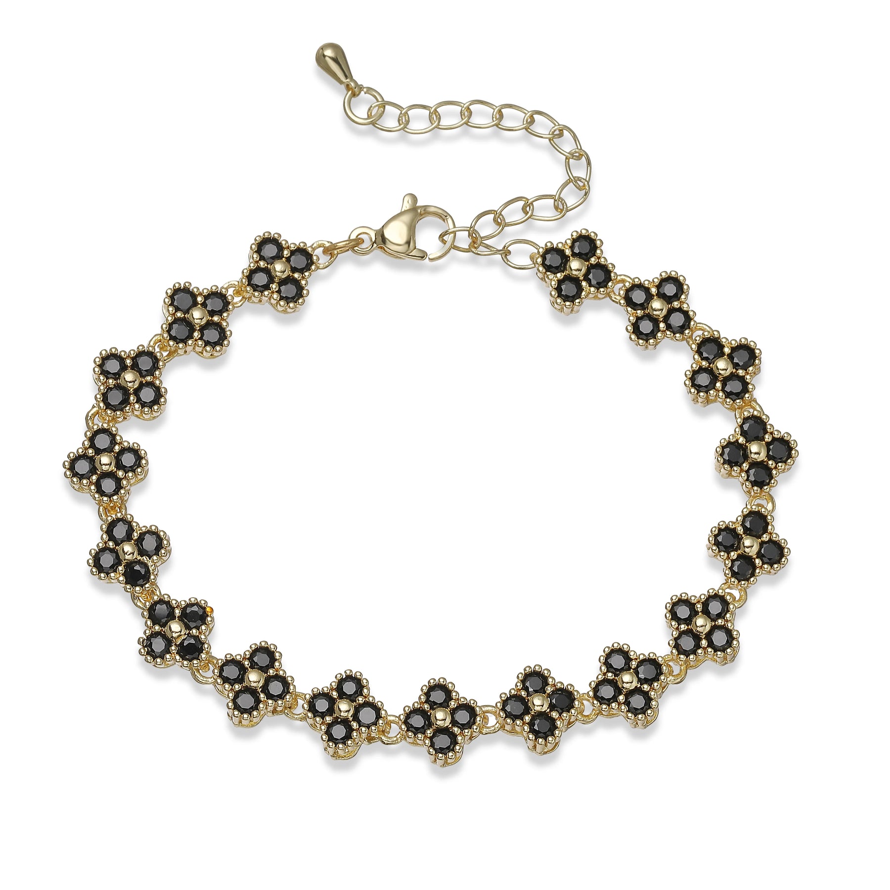 HECHENG, Bijoux Colorful Flower CZ Stone Brass Metal Bracelet/Necklace,Lobster Clasp, Adjustable, Minimalist Romantic Jewelry