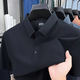 Men's Seamless Polo Shirt - Breathable Nylon-Spandex Blend, Reinforced Collar & Matching Buttons (12 Colors, M-4XL)