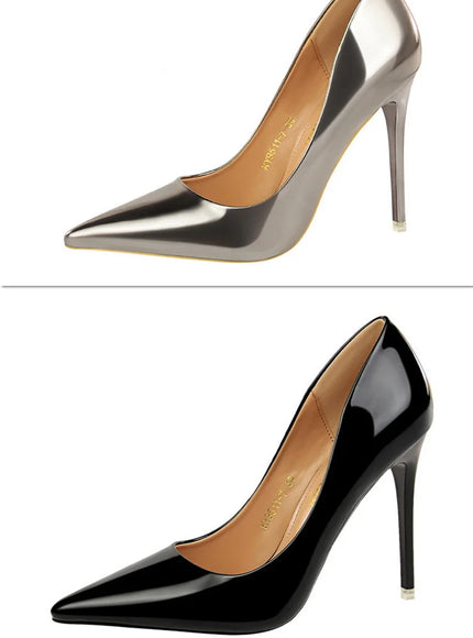 Fashion Metal Women Patent Leather Shallow Mouth Thin