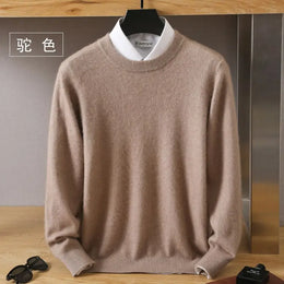 Autumn Winter New Men's Sweater Round Neck Loose Pullover Knitted Sweater Casual Solid Color Thickened 100% Mink Cashmeresweater