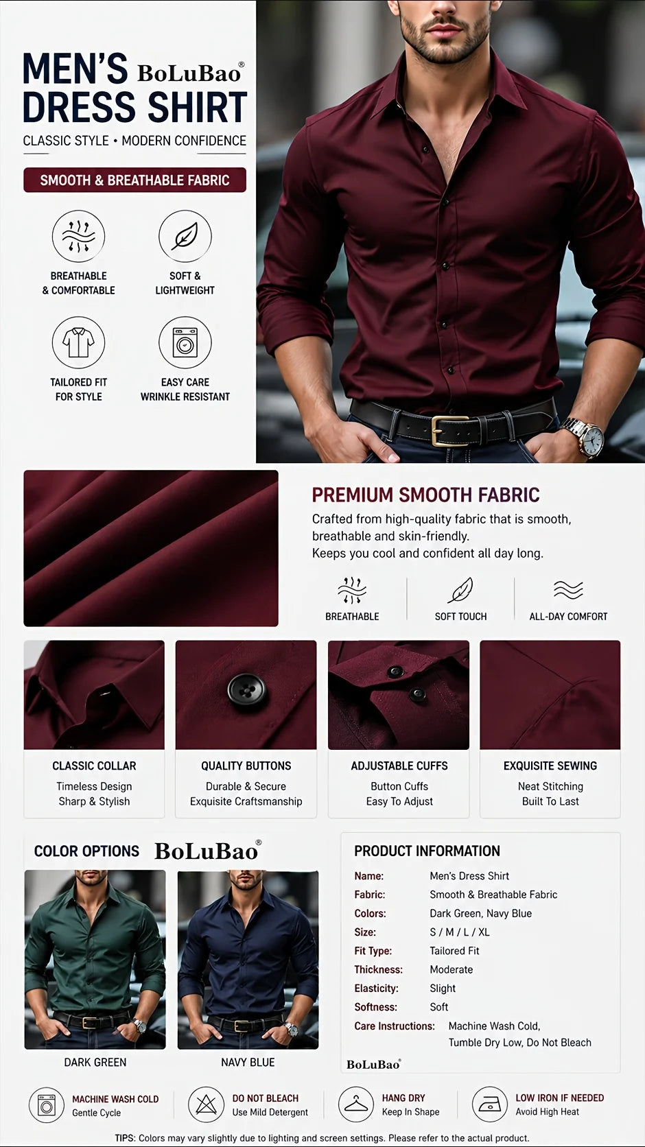 New Men Shirt Elegant Fashion European Long Sleeve Classic Smart Casual Elastic Anti-pilling Male Business Dress Shirts