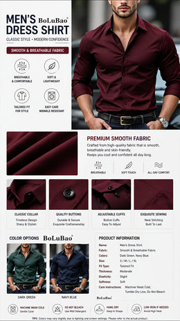 New Men Shirt Elegant Fashion European Long Sleeve Classic Smart Casual Elastic Anti-pilling Male Business Dress Shirts
