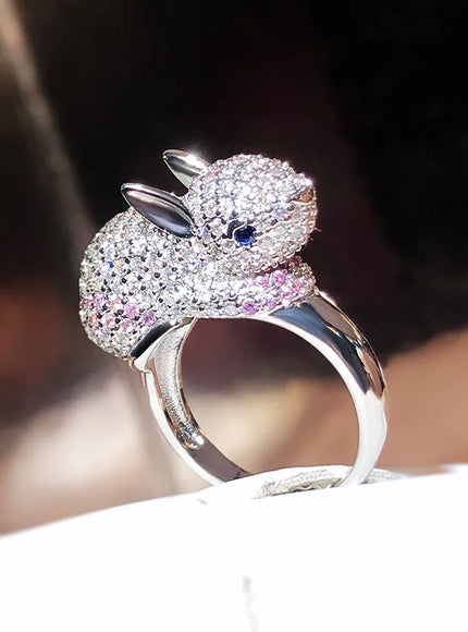 KissIcon 2024 Zircon Rabbit Ring - Silver Plated Giftable