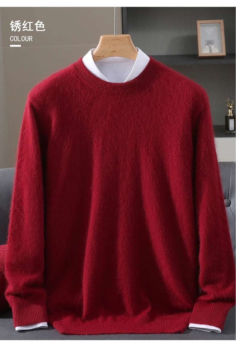 Autumn Winter New Men's Sweater Round Neck Loose Pullover Knitted Sweater Casual Solid Color Thickened 100% Mink Cashmeresweater